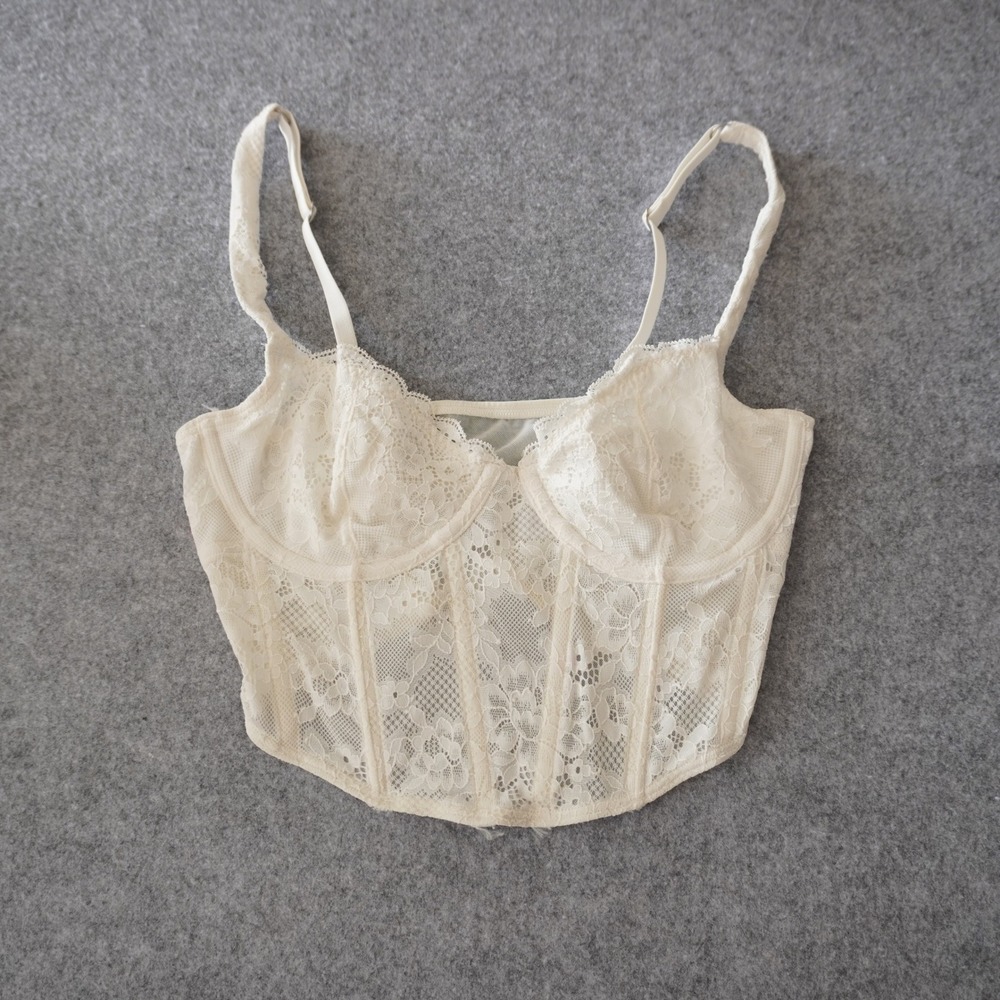 Gilly Hicks Women's Size Small Cream Lace Corset Top Underwire Bustier Boning
